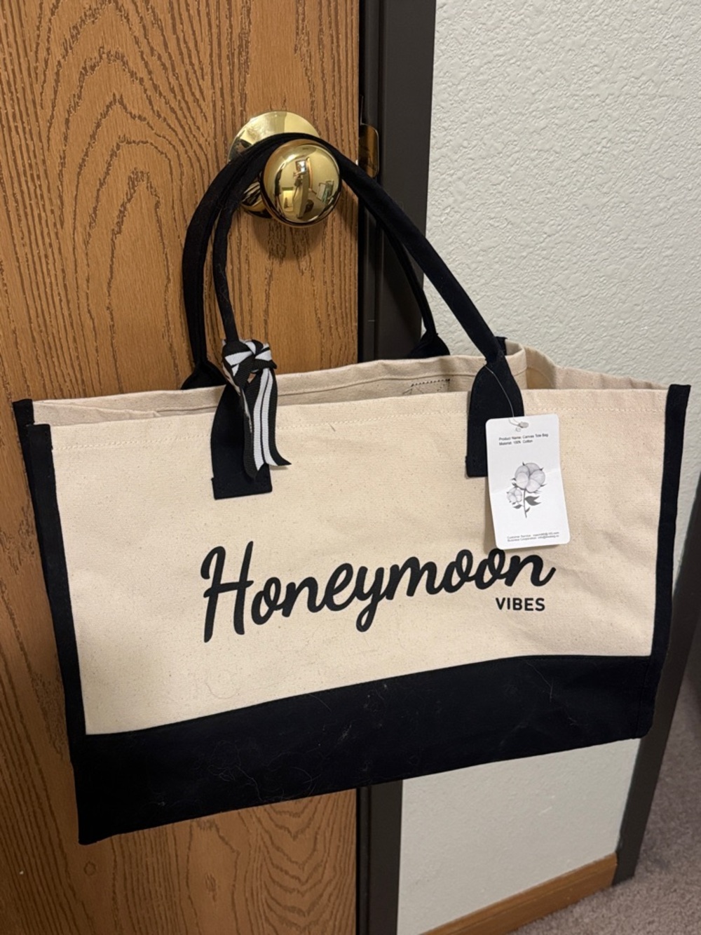 Honeymoon Vibes Black & Cream Tote Bag